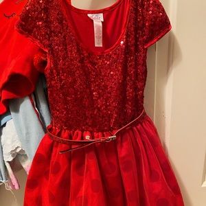 Justice red sequence dress with belt